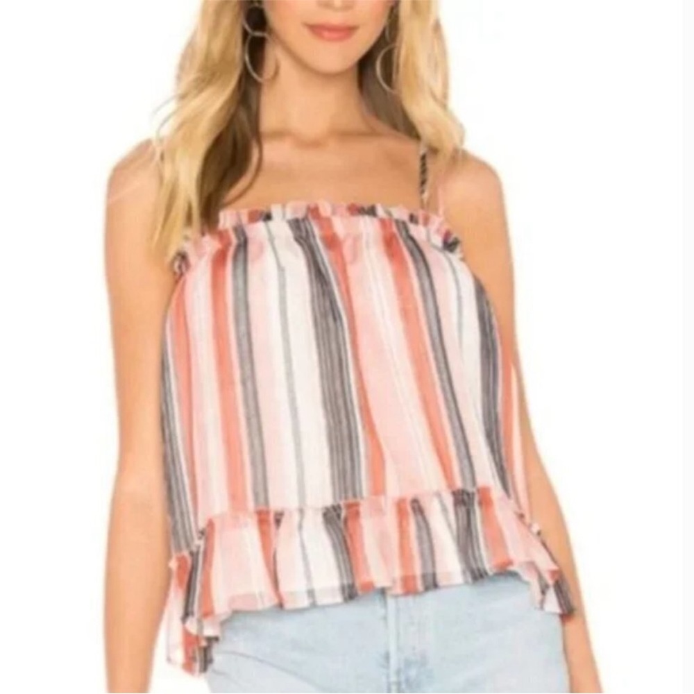 Jack by BB Dakota Walk the Line Pink Gauze Ruffled Tank Top Rose Dawn Pleats